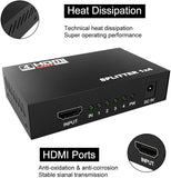 ARIZONE 4K HDMI Splitter 1 In 4 Out, 1x4 Ports Box Supports Full Ultra HD 1080P and 3D Compatible with PC STB Xbox PS4 PS3 Fire Stick