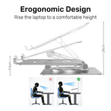 ARIZONE Adjustable Laptop Stand With 360 Degree Rotating Base, Aluminium Laptop Stand with Adjustable Height, Foldable Laptop Mount, Stable Metal Holder